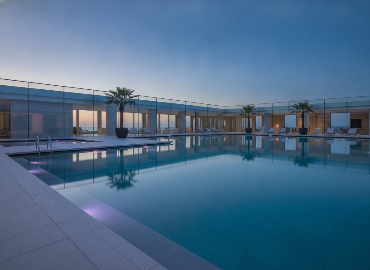 A modern indoor hotel swimming pool — the plant Stromfee measures